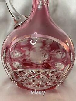 RARE Cranberry Ruby Red Cut to Clear Etched Instalgia Roses Crystal Decanter