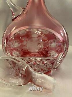 RARE Cranberry Ruby Red Cut to Clear Etched Instalgia Roses Crystal Decanter