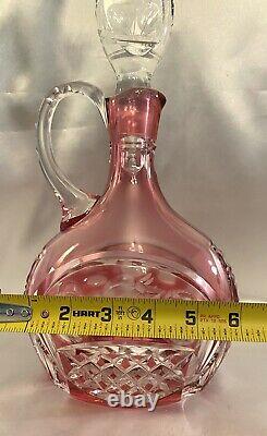 RARE Cranberry Ruby Red Cut to Clear Etched Instalgia Roses Crystal Decanter