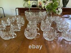 RARE Custom Cut Crystal Waterford Design Punch Bowl and 22 cups! (Germany)