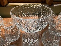 RARE Custom Cut Crystal Waterford Design Punch Bowl and 22 cups! (Germany)