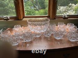 RARE Custom Cut Crystal Waterford Design Punch Bowl and 22 cups! (Germany)