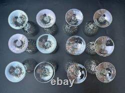 RARE Magnificent Set of 12 MCM Cut Crystal Liquor Cocktail Glasses 4 1/2 in MINT