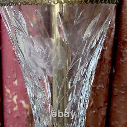 RARE PAIR Vintage Crystal Cut Glass Table Lamps French Victorian Deco Brass 34