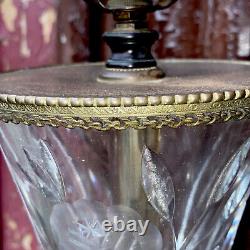 RARE PAIR Vintage Crystal Cut Glass Table Lamps French Victorian Deco Brass 34