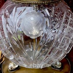 RARE PAIR Vintage Crystal Cut Glass Table Lamps French Victorian Deco Brass 34