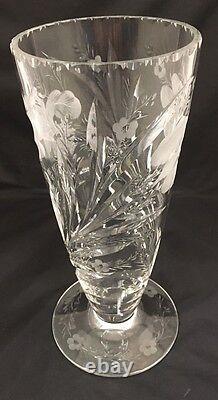 RARE! Stunning HAWKES Crystal Footed Vase, Satin Iris Pattern, 8 7/8 Tall