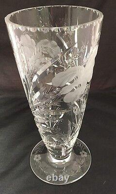 RARE! Stunning HAWKES Crystal Footed Vase, Satin Iris Pattern, 8 7/8 Tall