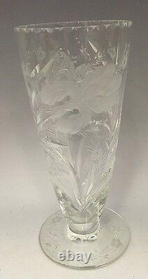 RARE! Stunning HAWKES Crystal Footed Vase, Satin Iris Pattern, 8 7/8 Tall