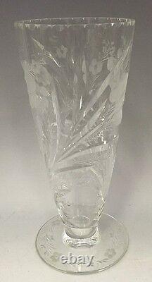 RARE! Stunning HAWKES Crystal Footed Vase, Satin Iris Pattern, 8 7/8 Tall