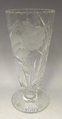 RARE! Stunning HAWKES Crystal Footed Vase, Satin Iris Pattern, 8 7/8 Tall