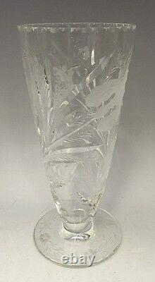 RARE! Stunning HAWKES Crystal Footed Vase, Satin Iris Pattern, 8 7/8 Tall