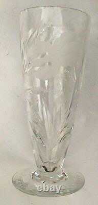 RARE! Stunning HAWKES Crystal Footed Vase, Satin Iris Pattern, 8 7/8 Tall