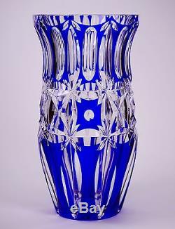 RARE Val St Lambert Crystal Cobalt Blue Cut to Clear Vase
