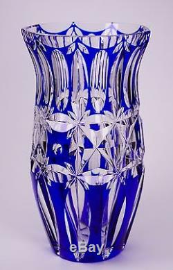 RARE Val St Lambert Crystal Cobalt Blue Cut to Clear Vase