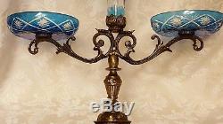 RARE Vintage 14T Blue CUT TO CLEAR Crystal Glass Epergne w ORNATE Base