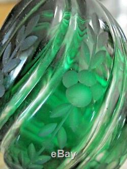 RARE Vintage Hand Cut Crystal Green Glass Solid Egg on Stand Faverge 0549 MIB