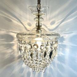 RARE Vtg Cut Crystal Prism Chandelier Art Deco Clear Glass Light Fixture Czech