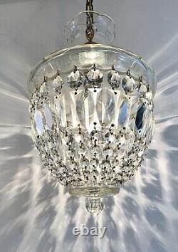 RARE Vtg Cut Crystal Prism Chandelier Art Deco Clear Glass Light Fixture Czech