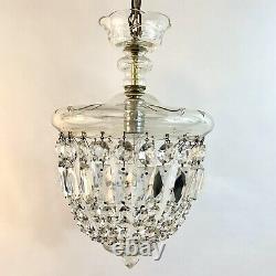 RARE Vtg Cut Crystal Prism Chandelier Art Deco Clear Glass Light Fixture Czech