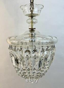 RARE Vtg Cut Crystal Prism Chandelier Art Deco Clear Glass Light Fixture Czech