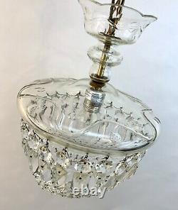 RARE Vtg Cut Crystal Prism Chandelier Art Deco Clear Glass Light Fixture Czech