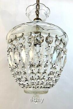 RARE Vtg Cut Crystal Prism Chandelier Art Deco Clear Glass Light Fixture Czech