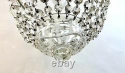 RARE Vtg Cut Crystal Prism Chandelier Art Deco Clear Glass Light Fixture Czech