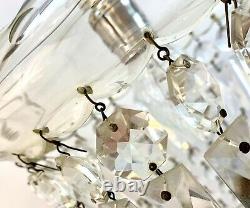 RARE Vtg Cut Crystal Prism Chandelier Art Deco Clear Glass Light Fixture Czech