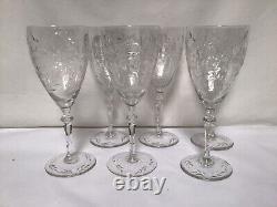 RR54 Vintage Old Circa Mid Century Cut Crystal Goblet Etched Wine Glass Set of 6