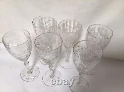 RR54 Vintage Old Circa Mid Century Cut Crystal Goblet Etched Wine Glass Set of 6