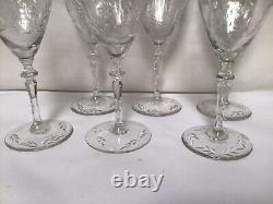 RR54 Vintage Old Circa Mid Century Cut Crystal Goblet Etched Wine Glass Set of 6