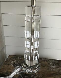 Ralph Lauren Prism Farrah Cut Crystal Cylinder Table Lamp Desk Glass 2 Available