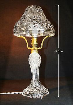 Rare 1940s art deco fine cut glass prismatic crystal toad stool-shape table lamp