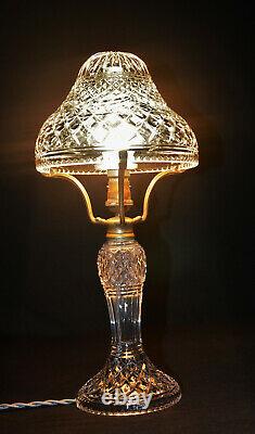 Rare 1940s art deco fine cut glass prismatic crystal toad stool-shape table lamp