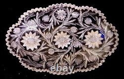 Rare ABP Brilliant Cut GLASS CRYSTAL Oval Low Bowl Tray Thistle Daisy 12