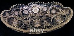 Rare ABP Brilliant Cut GLASS CRYSTAL Oval Low Bowl Tray Thistle Daisy 12