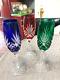 Rare AJKA Carolyne Cut Crystal Champagne Flutes Tall Color Cut to Clear Flutes