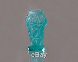 Rare ART DECO Crystal Small Vintage Vase Czech Bohemian Hand Cut Glass Blue