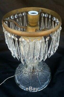 Rare American Brilliant Period Antique Cut Crystal Table Lamp, All Prisms Intact