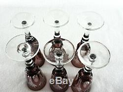 Rare Antique BACCARAT Amethyst Cut to Clear Crystal Glass Set 6 x Sherry Goblet