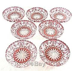 Rare Antique BACCARAT Crystal 7 x Cranberry Cut to Clear Dessert Finger Bowl