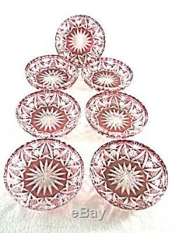 Rare Antique BACCARAT Crystal 7 x Cranberry Cut to Clear Dessert Finger Bowl