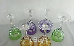 Rare Antique BACCARAT Crystal Set 6 x Wine Goblet Cut to Clear Amethyst Amber