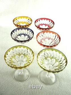 Rare Antique BACCARAT Flawless Crystal 6 x Multi-Color Champagne Goblet Deep Cut