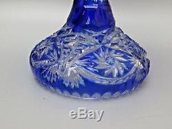 Rare Antique Bohemian Crystal Cut To Clear Cobalt Blue Footed Bowl/centerpiece