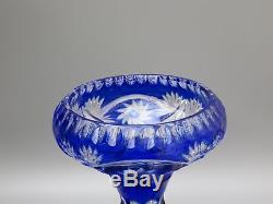 Rare Antique Bohemian Crystal Cut To Clear Cobalt Blue Footed Bowl/centerpiece