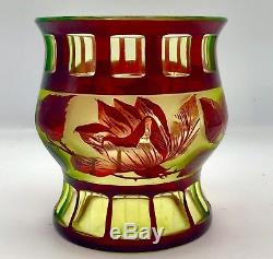 Rare Antique Crystal Val St. Lambert Ruby Cut to Vaseline Glass Vase