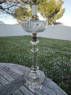 Rare Antique Cut Crystal Column Banquet Glass Oil Lamp Electrified Large 36