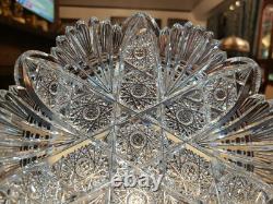 Rare Bowl 8, American Brilliant period Cut Glass Crystal Prism Fans & Hobstars